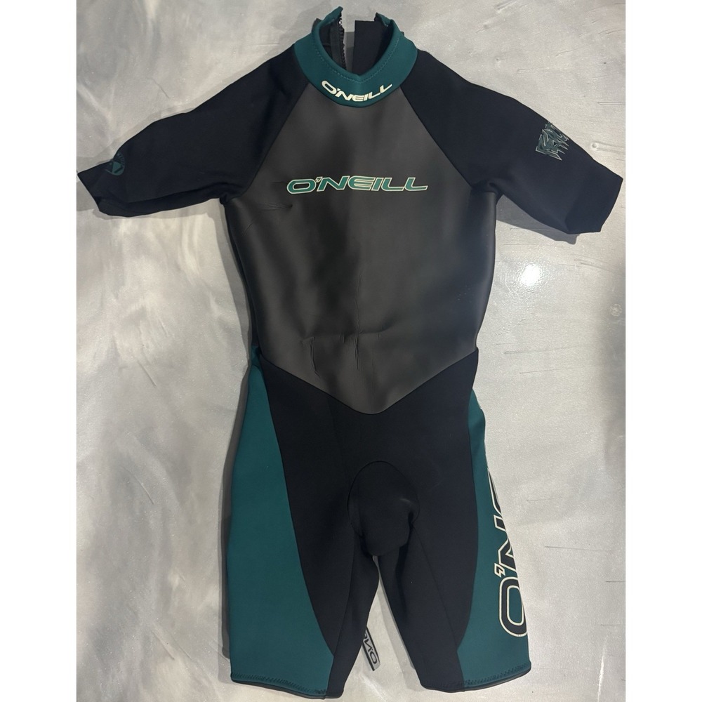O'Neill Reactor‎ 2/1 Shorty Wetsuit Men's XS/S Black Teal Surf Diving Back Zip